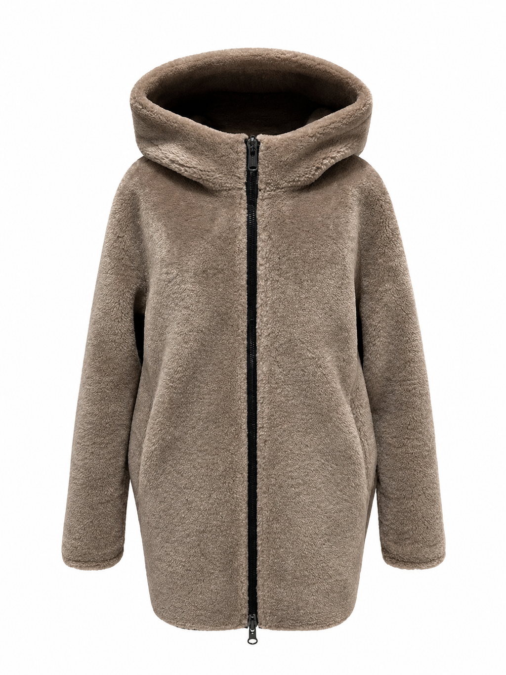 Grazia Reversible Faux Shearling Hooded Coat in Dark Chocolate/Beige