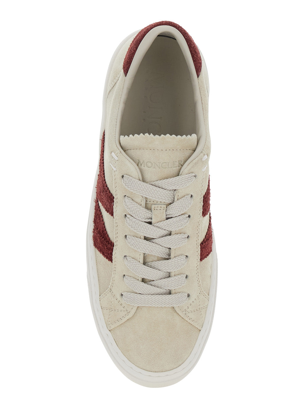 Moncler Women White Low Top Sneakers With Logo Detail On The Side And Logo Patch On The Tongue In Leather Woman