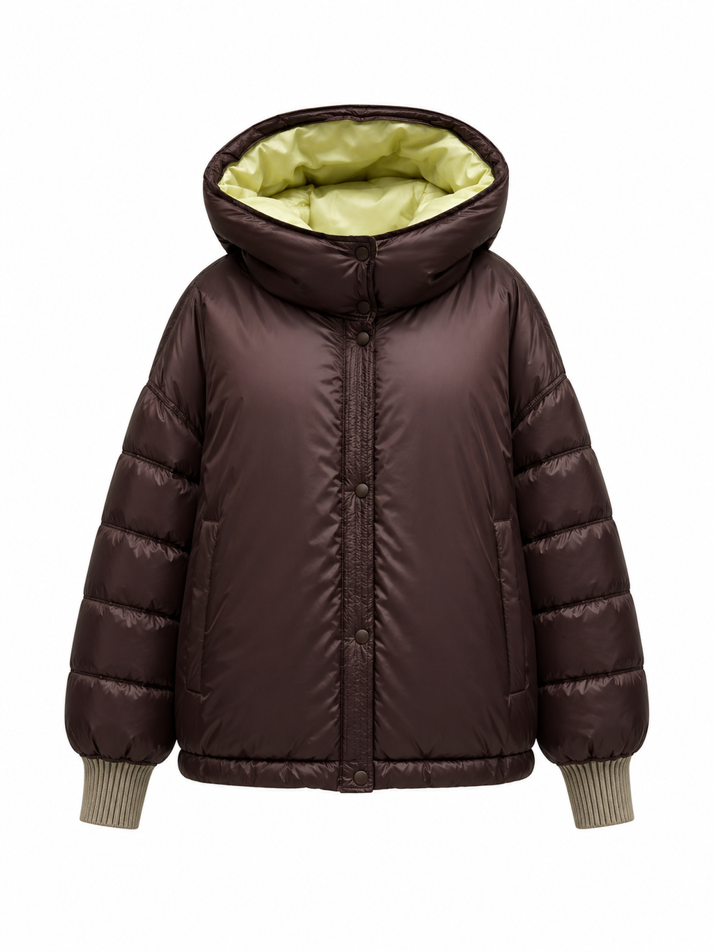 Reversible Hooded Bio-Down Jacket in Lemon/Chocolate