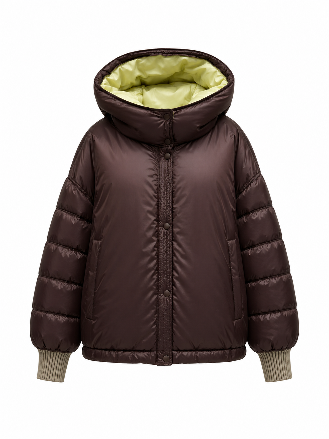Reversible Hooded Bio-Down Jacket in Lemon/Chocolate