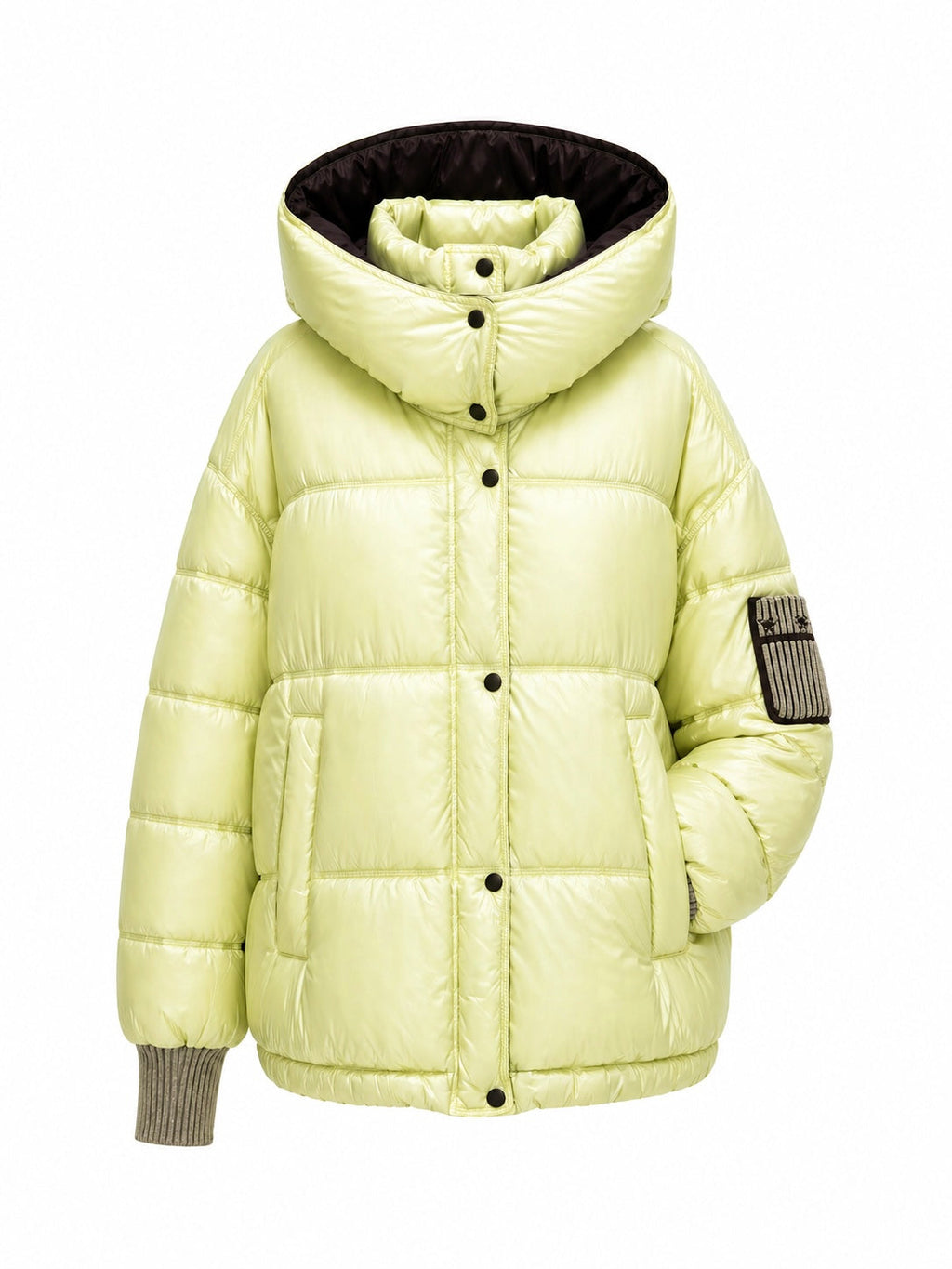 Reversible Hooded Bio-Down Jacket in Lemon/Chocolate