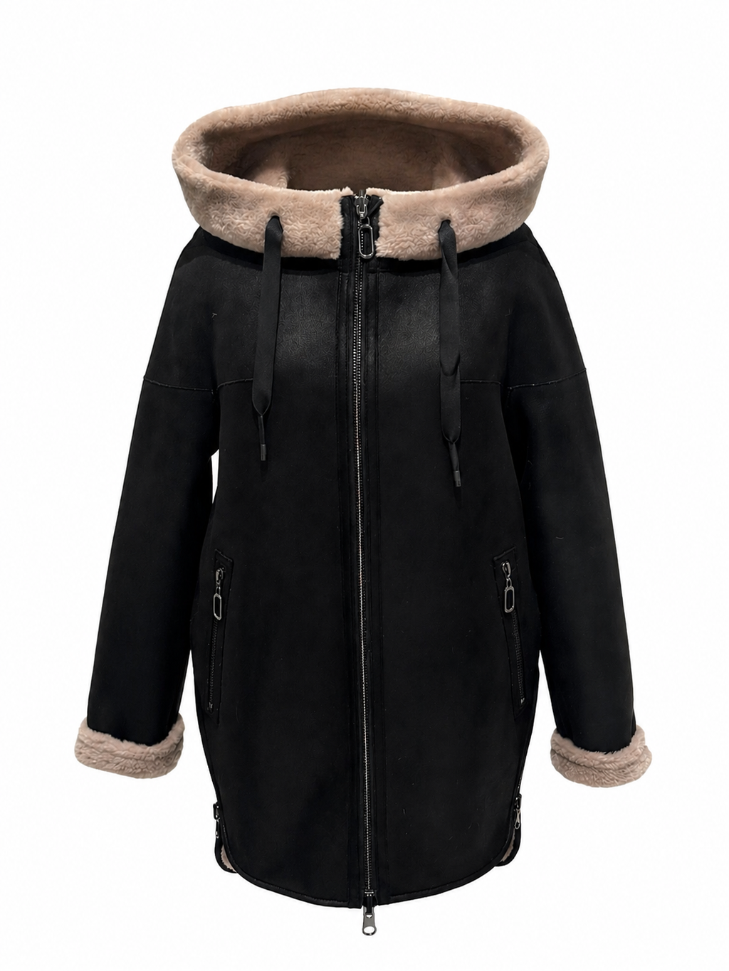 Grazia Reversible Faux Shearling Hooded Coat in Dark Chocolate/Beige