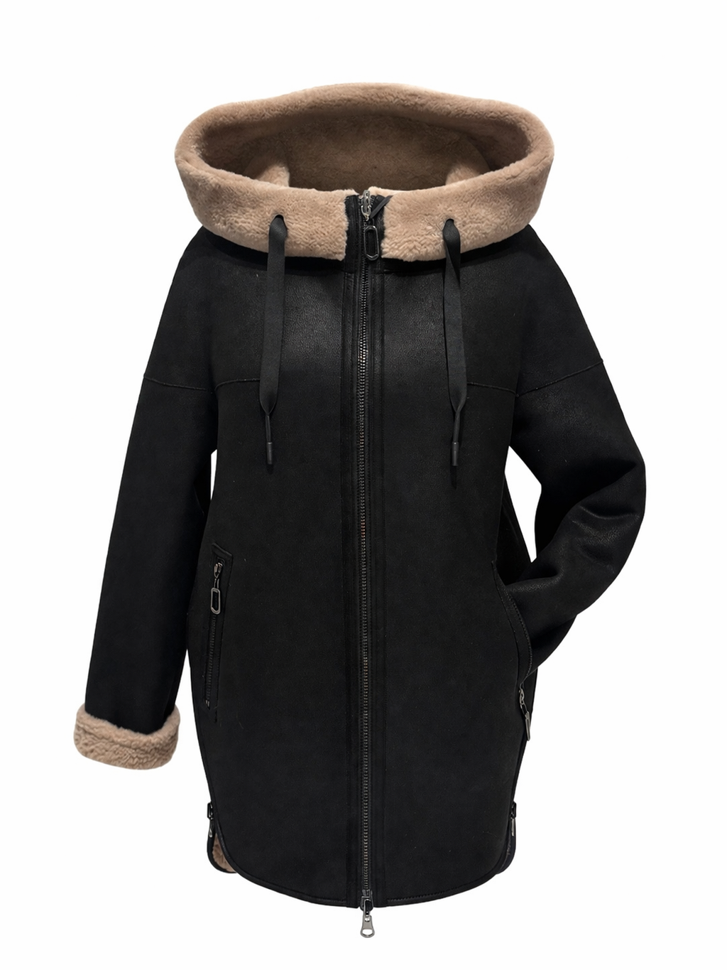 Grazia Reversible Faux Shearling Hooded Coat in Dark Chocolate/Beige