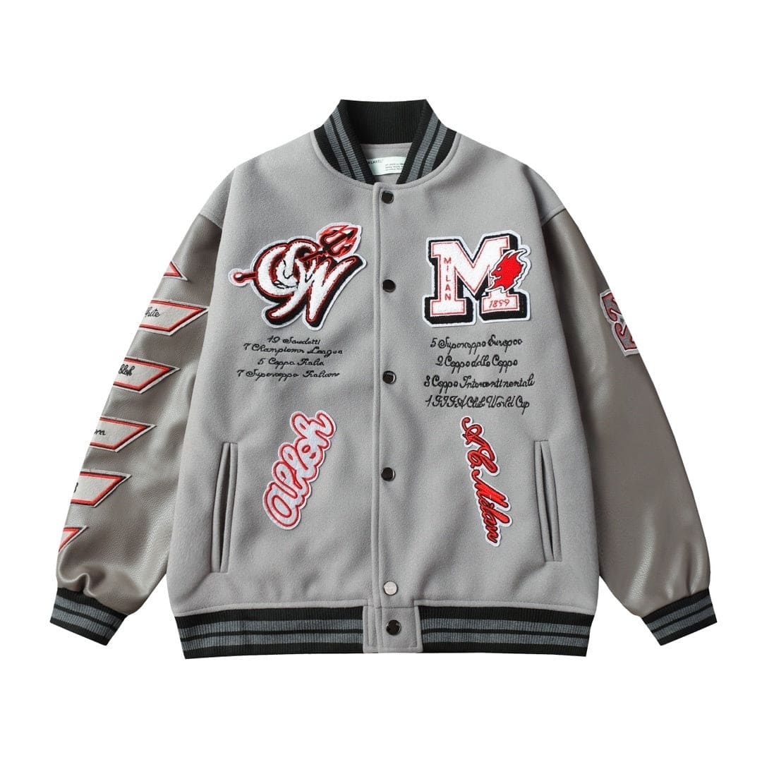 AC Milan Off-White Gray Varsity Wool Jacket