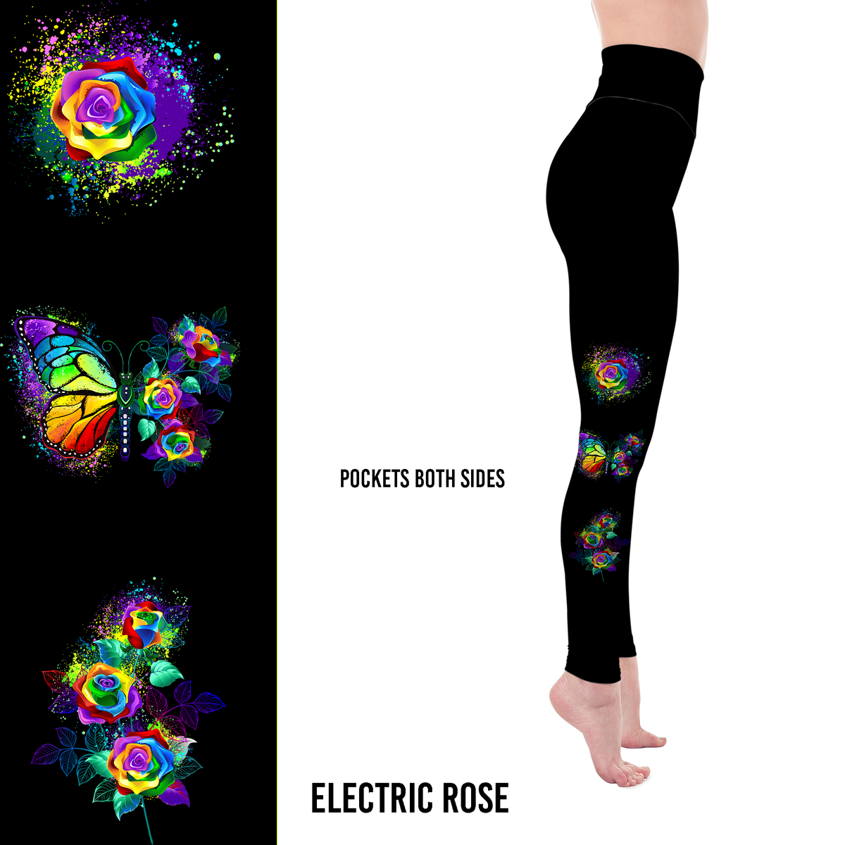 Rainbow Rose Butterfly Leggings