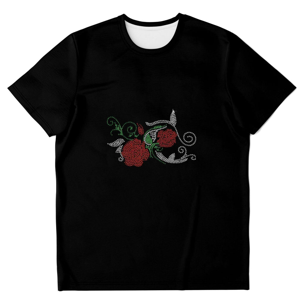 Rhinestone Red Rose Tee Shirt Crew Neck, V Neck, Tank Top